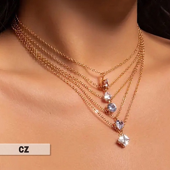🔵𝟲𝟱%𝗢𝗙𝗙 𝗯𝘂𝗻𝗱𝗹𝗲𝘀 𝟯+🔵 NEW CZ 5 Delicate Necklaces Set - Picture 1 of 14